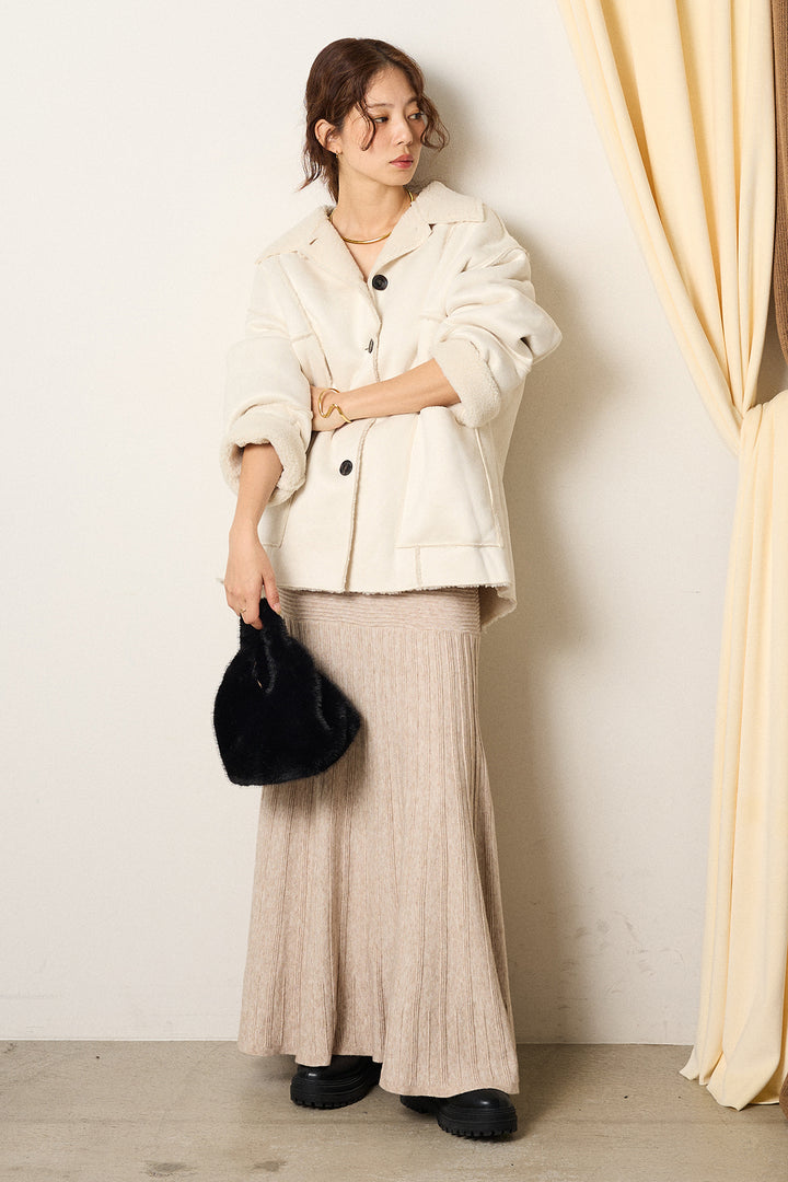 [SET]エコムートンカバーオール+編み地切り替えフレアニットスカート(2set)