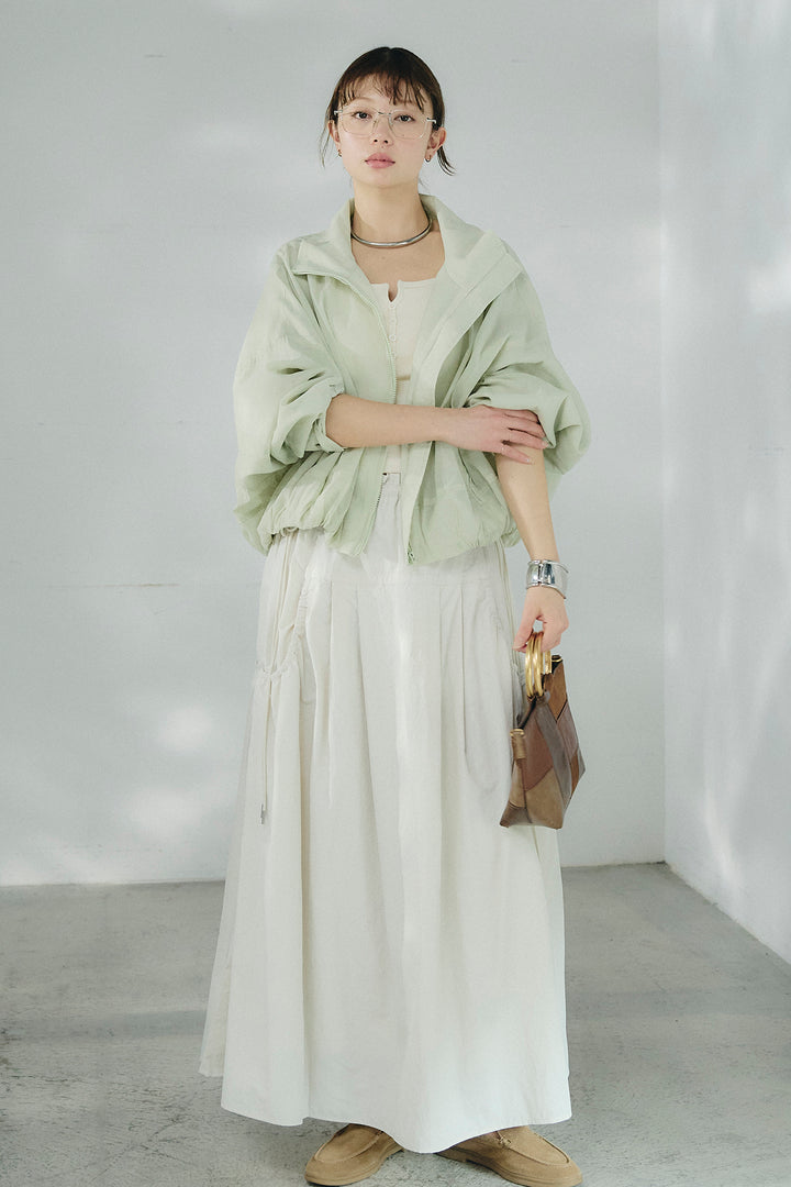 [SET]スタンドネックシアーブルゾン+ナイロンデザインフレアスカート(2set)