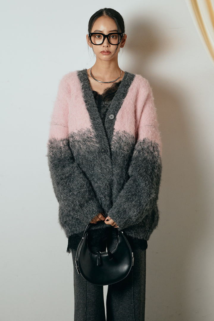 [SET]起毛グラデーションニットカーディガン+レース切り替えキャミソール(2set)