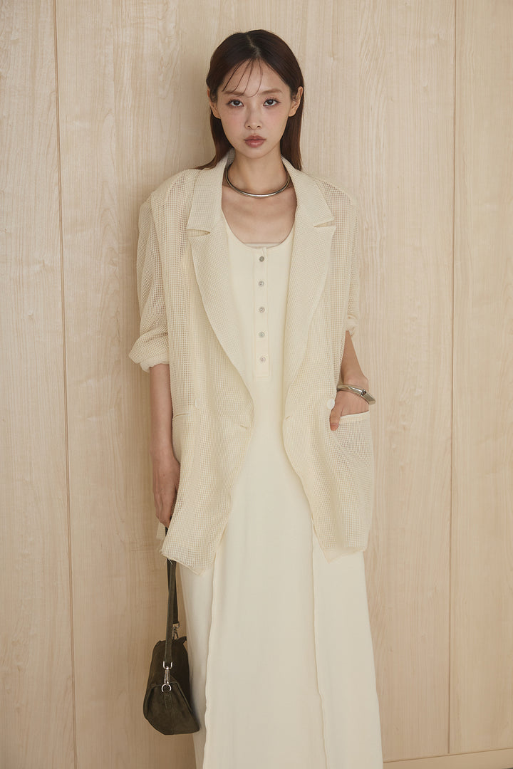[SET]メッシュテーラードワイドジャケット+ノースリロングワンピース(2set)