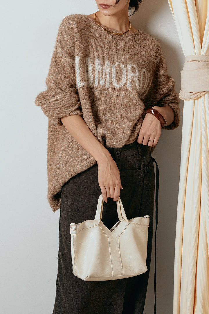 [SET]フロントロゴデザインニットトップス+ラップ巻きワイドスラックス(2set)