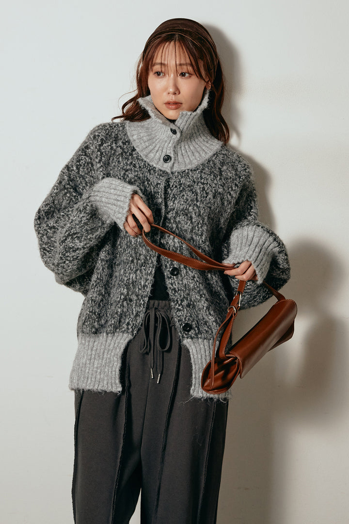 [SET]ハイネックミックスニットトップス+フロントラインデザインワイドスウェットパンツ(2set)