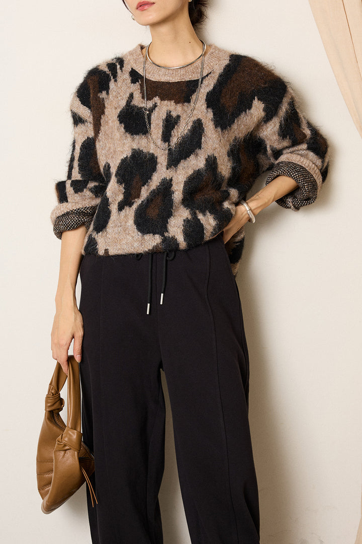 [SET]ルーズアニマルモヘアニットトップス+スウェットワイドカーブパンツ(2set)