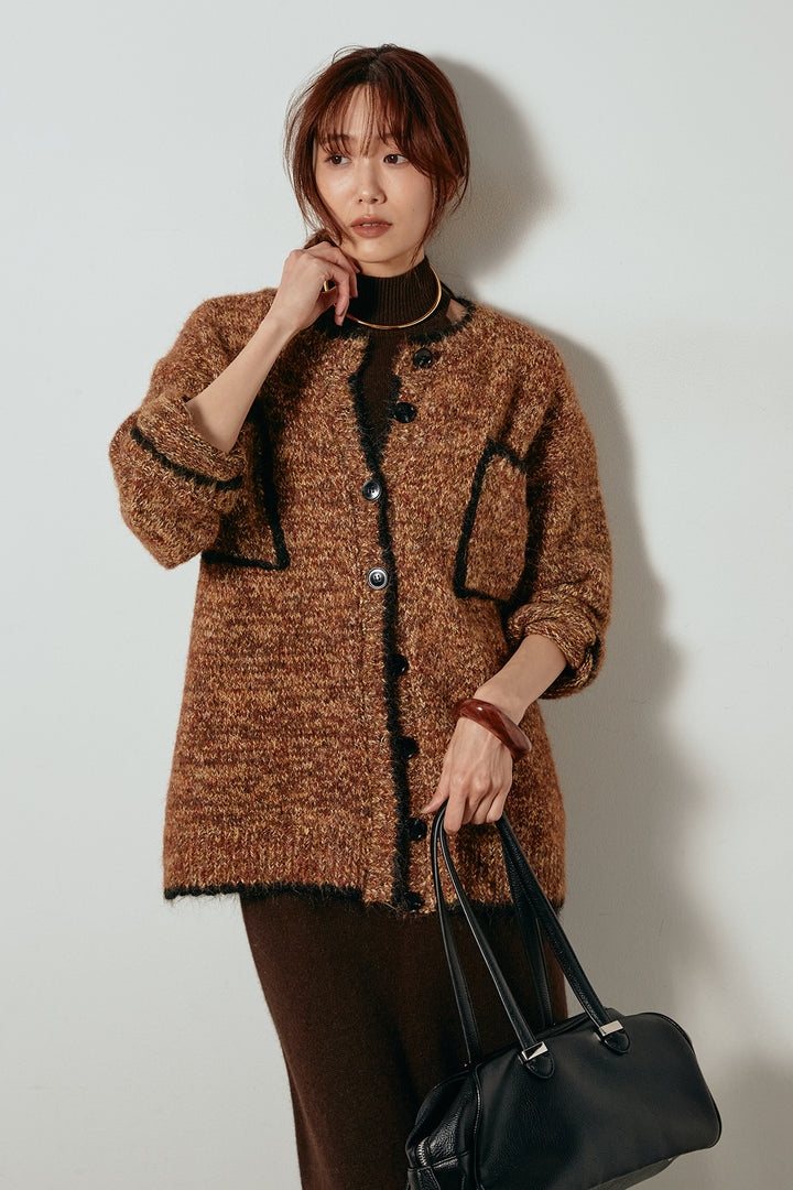 [SET]ミックスニットポケットカーディガン+ノースリーブニットロングワンピース(2set)