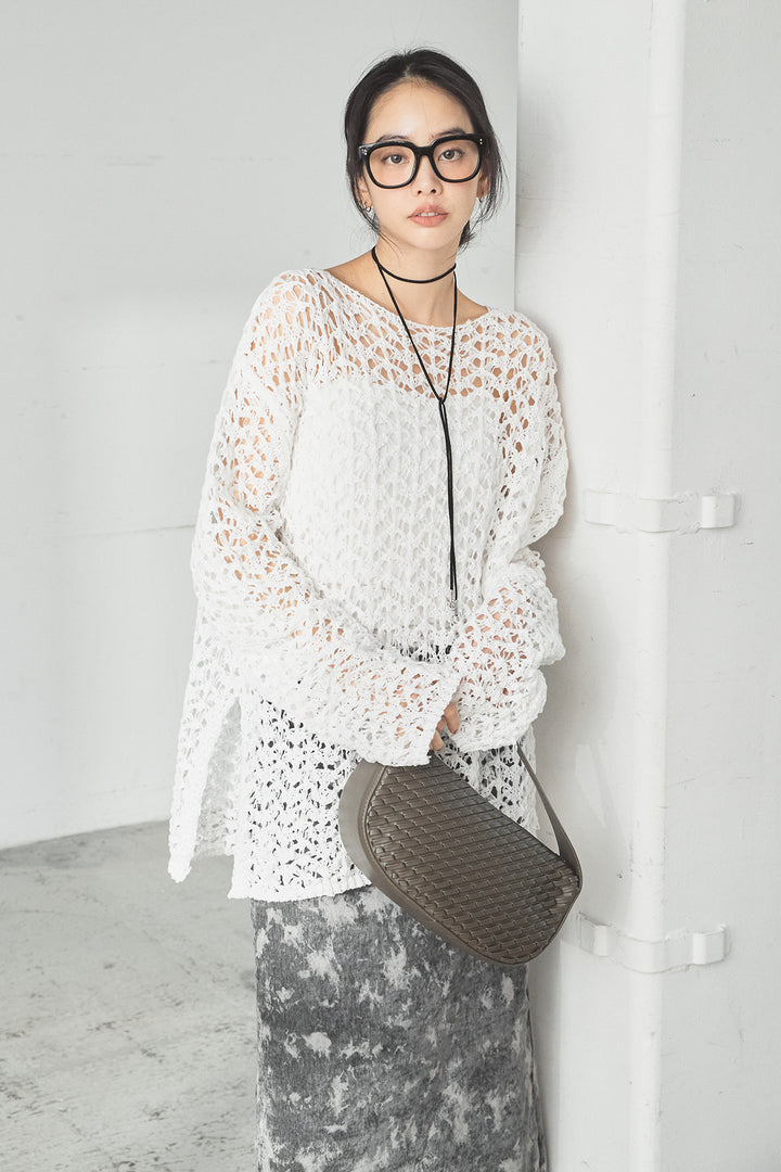 [SET]リラックスメッシュニットトップス+タイダイ柄ベロアワイドスカート(2set)