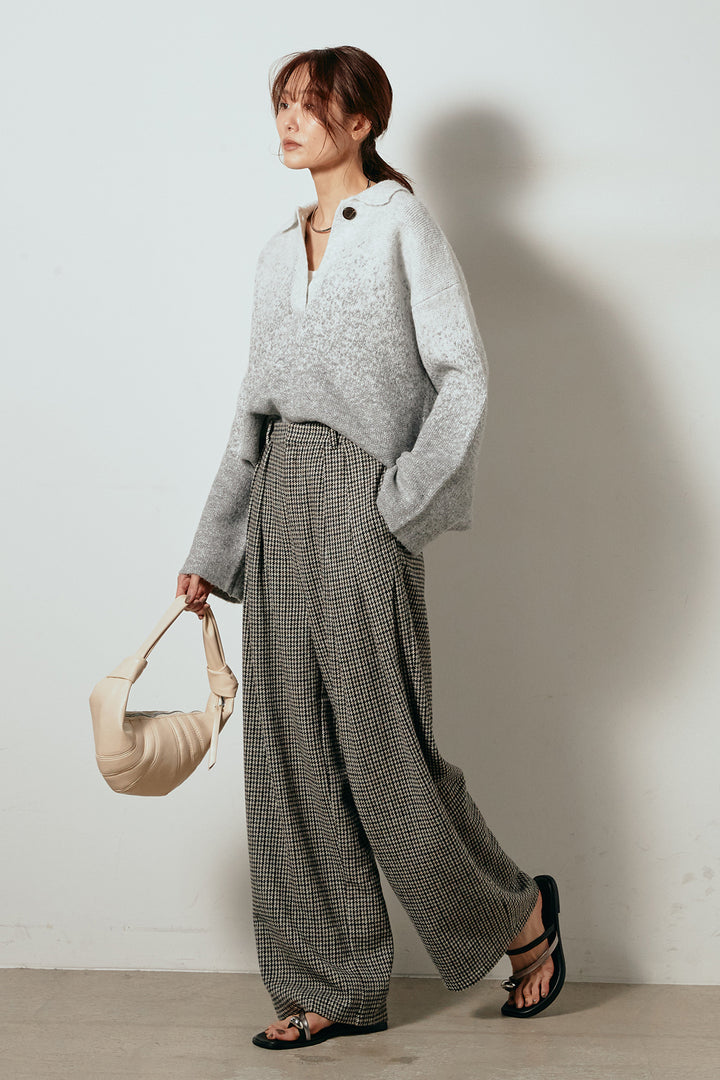 [SET]グラデーションラメニットキーネックプルオーバー+ガンクラブチェックタックパンツ(2set)