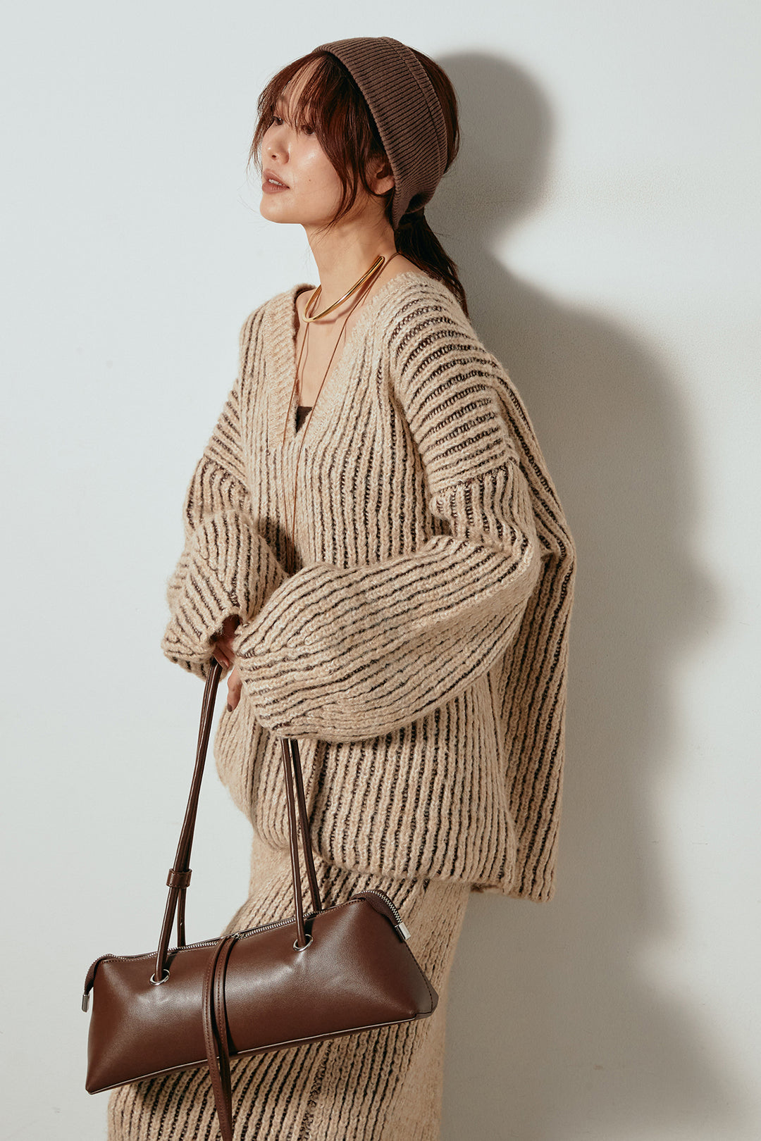 [SET]アルパカタッチ深Vニットトップス+アルパカタッチニットタイトスカート(2set)