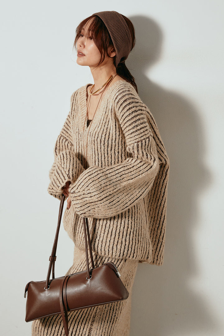 [SET]アルパカタッチ深Vニットトップス+アルパカタッチニットタイトスカート(2set)