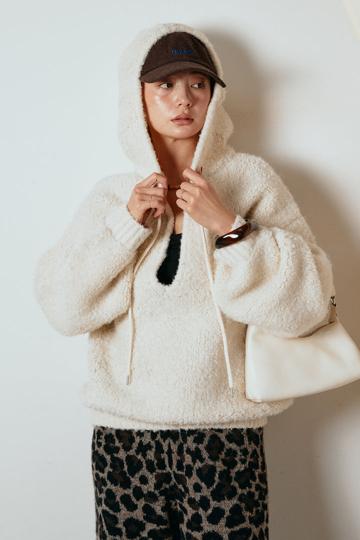 [SET]ブークレキーネックプルオーバー+リラックスレオパード柄ニットパンツ(2set)