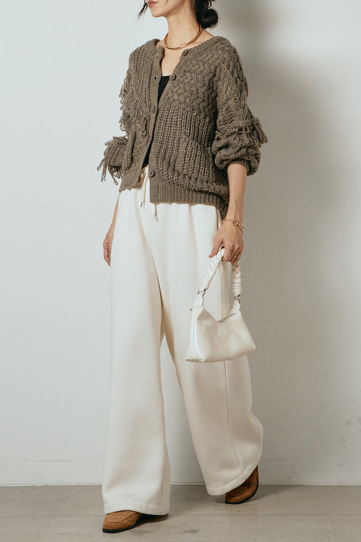 [SET]ランダムフリンジニットカーディガン+裏起毛スウェットワイドパンツ(2set)