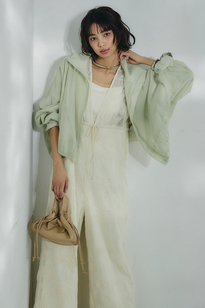 [SET]スタンドネックシアーブルゾン+レースサロペット(2set)