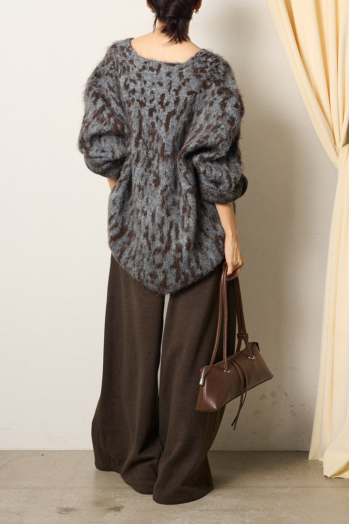 [SET]フラッフィーレオパードシャギーニット+サイドベルトパンツ(2set)
