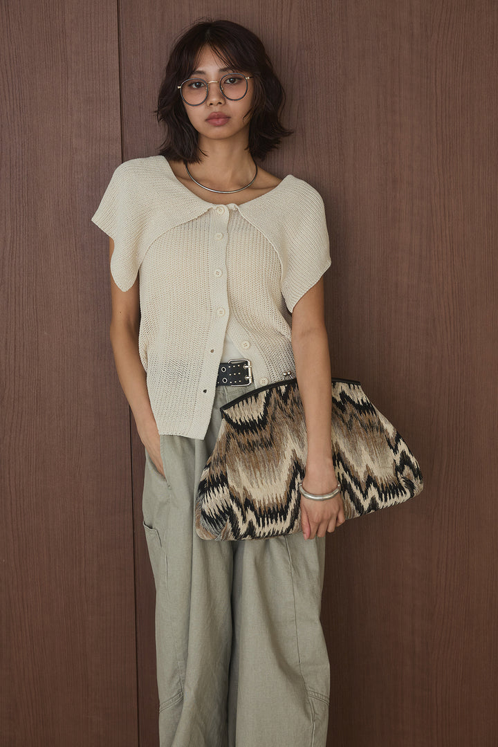 [SET]ビッグカラーボタンニットトップス+ベルト付きカラーデニムパンツ(2set)