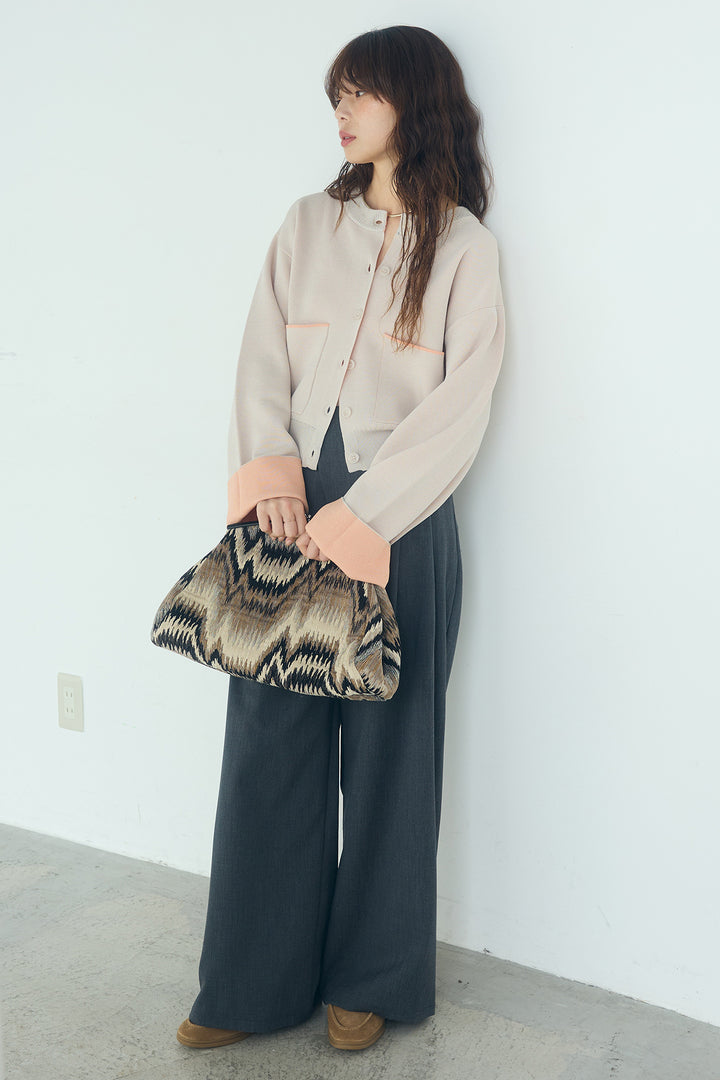 [SET]レーヨンポリダブルフェイスカーディガン+サイドベルトタック入りスラックス(2set)