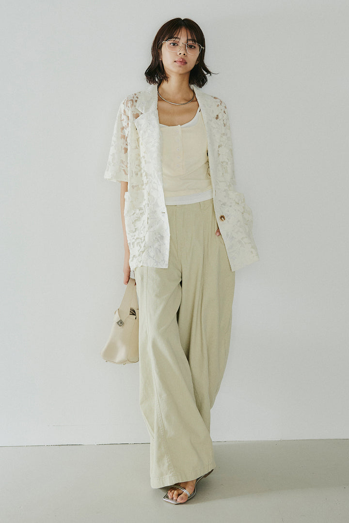 [SET]シアージャガードハーフスリーブテーラードジャケット+配色ヘンリーネックタンクトップ(2set)