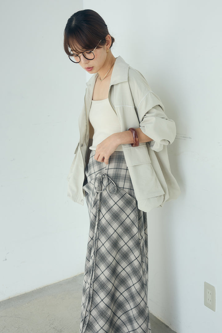 [SET]合繊ツイルバルーンジャケット+タータンチェック柄フロントデザインスカート(2set)