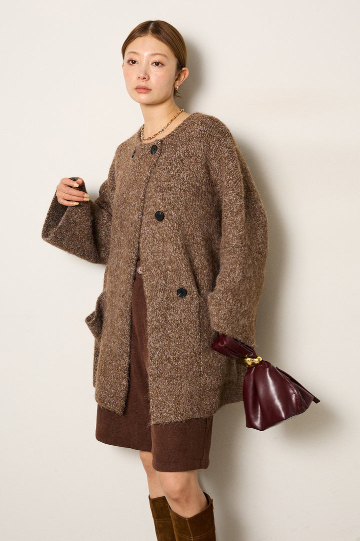 [SET]アシンメトリーボタンニットカーディガン+リラックスコーデュロイハーフパンツ(2set)