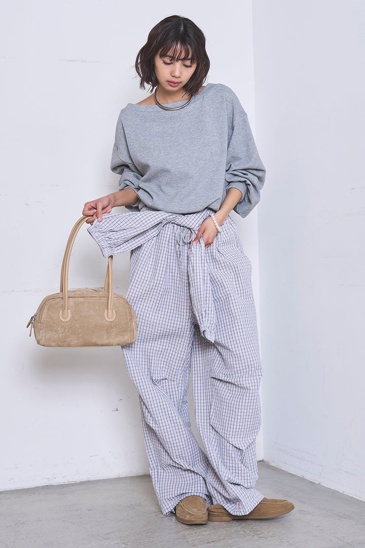 [SET]ワンショルスウェットプルオーバー+チェックウエスト巻きジョガーパンツ(2set)