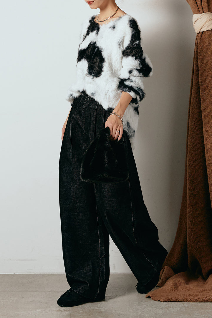 [SET]タイダイ柄シャギーニットトップス+フロントタック入りコーデュロイパンツ(2set)