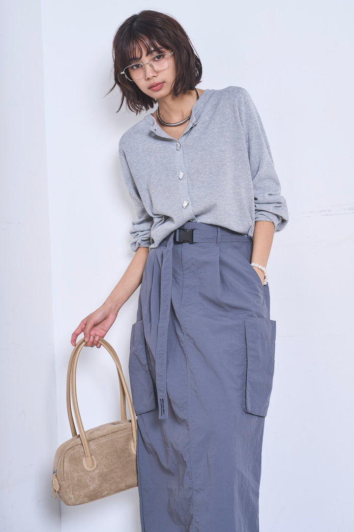 [SET]リサイクルポリニュアンス釦カーデ+撥水加工ナイロンスカート(2set)