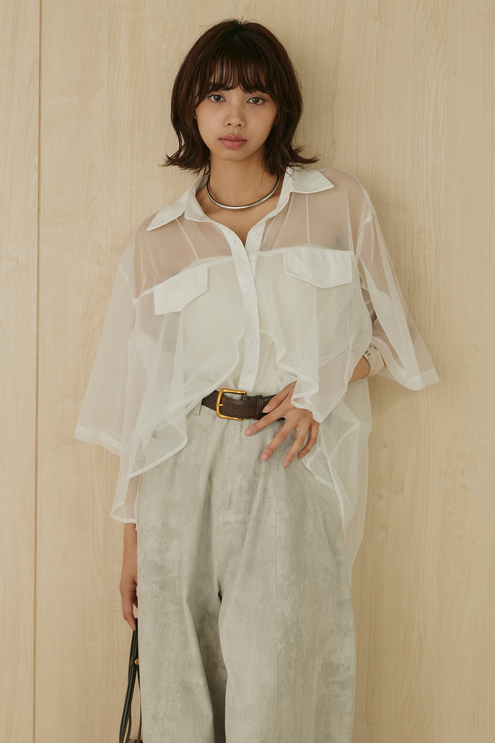 [SET]バックロングシアーシャツ+ニュアンスダイボリュームパンツ(2set)