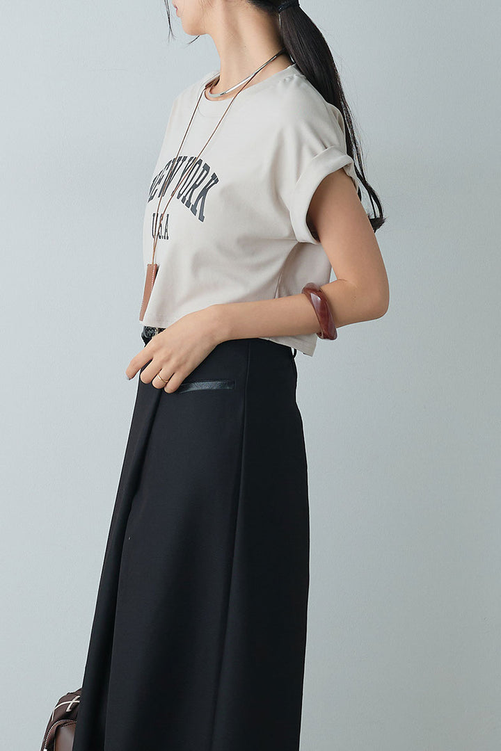 [SET]ショート丈NEWYORKロゴTシャツ+ベルト付きクロスデザインパンツ(2set)