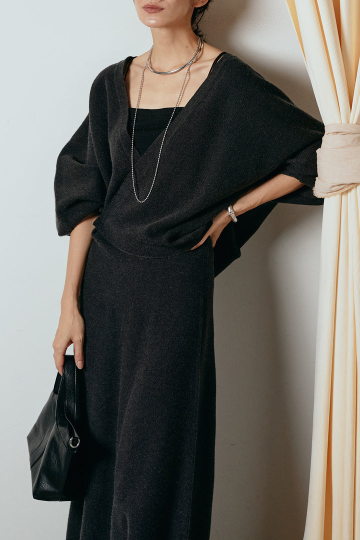 [SET]カシュクールニットカーディガン+ニットロングスカート(2set)