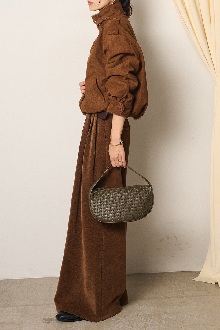 [SET]スタンド襟スウェードライクアウター+ベルトループコーデュロイワイドパンツ(2set)