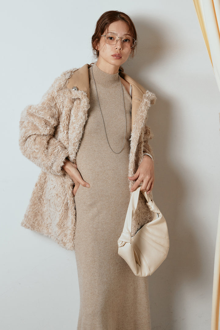 [SET]リバーシブルボアアウター+ノースリーブニットロングワンピース(2set)