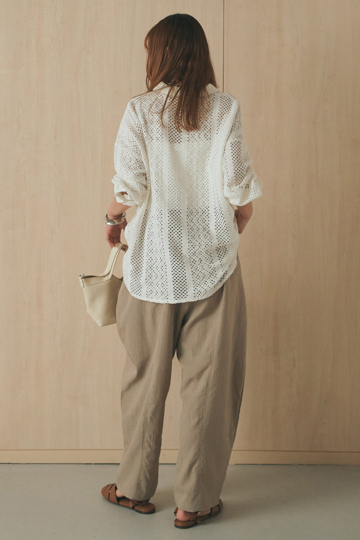[SET]長袖襟付きレースシャツ+ポケットタックフォルムパンツ(2set)