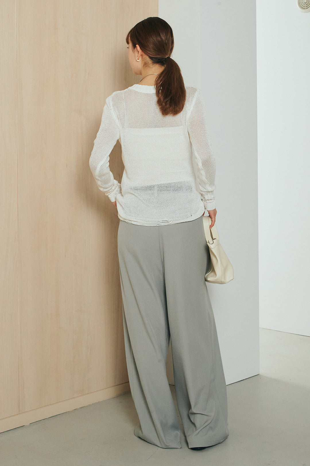 [SET]ヘンリーネックダメージニットプルオーバー+ビックベルトループタックベルト付きワイドパンツ(2set)