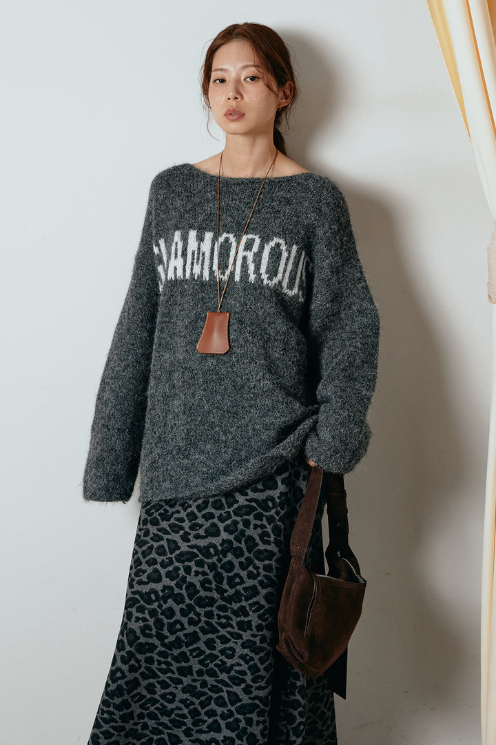 [SET]フロントロゴデザインニットトップス+レオパードロングスカート(2set)