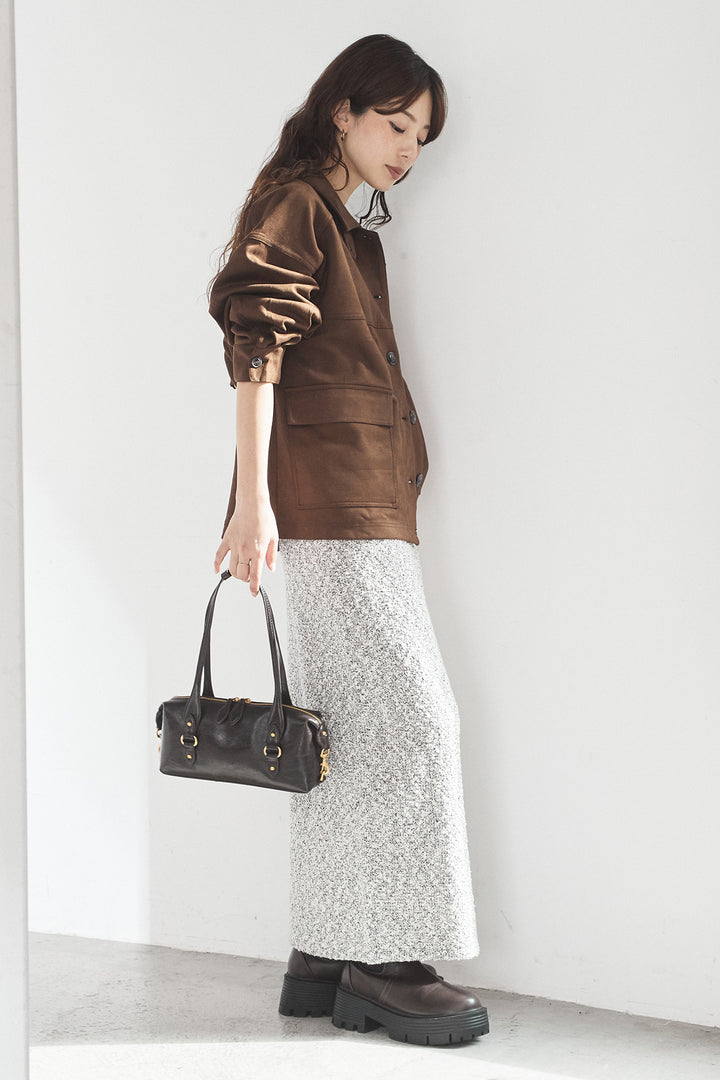 [SET]デカポケスエポンジャケット+ツイード風MIXスラブスカート(2set)