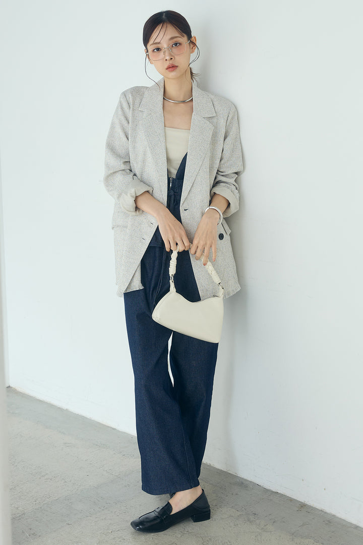 [SET]スラブネップツイードフリンジテーラードジャケット+デニムペプラムコンビネゾン(2set)