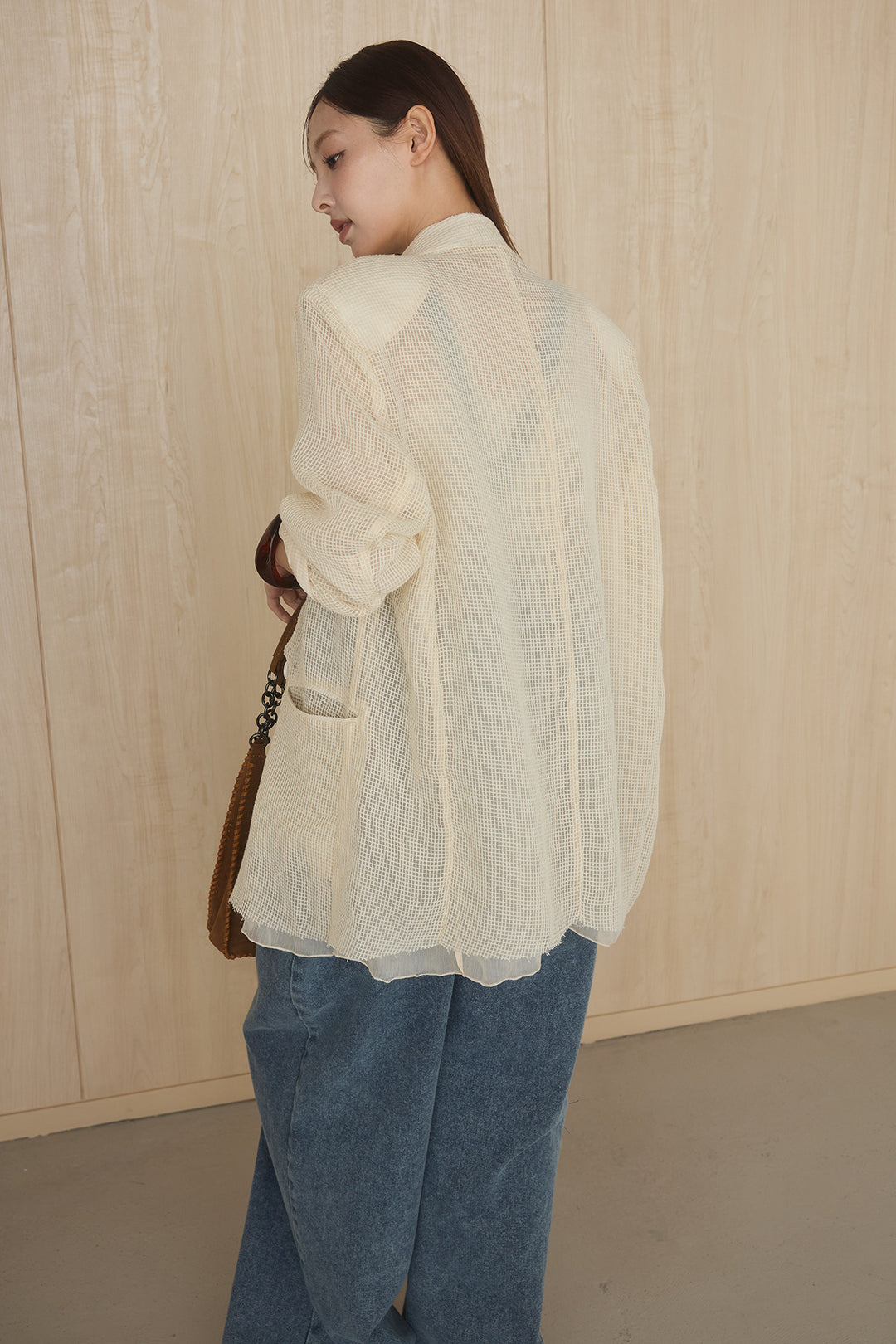 [SET]メッシュテーラードワイドジャケット+フロントボタンデニムサロペット(2set)