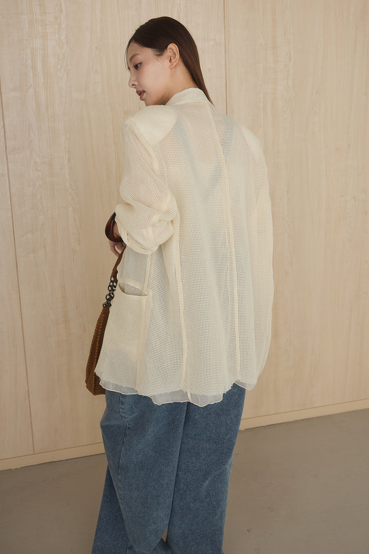 [SET]メッシュテーラードワイドジャケット+フロントボタンデニムサロペット(2set)