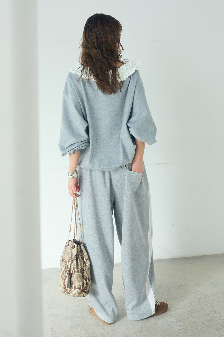 [SET]ネックギャザーフリルスウェット+異素材切り替えスウェットパンツ(2set)