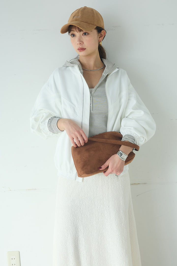 [SET]マルチ切り替えドルマンブルゾン+メッシュ刺繍ロングスカート+ボーダーフーディーロンT(3set)