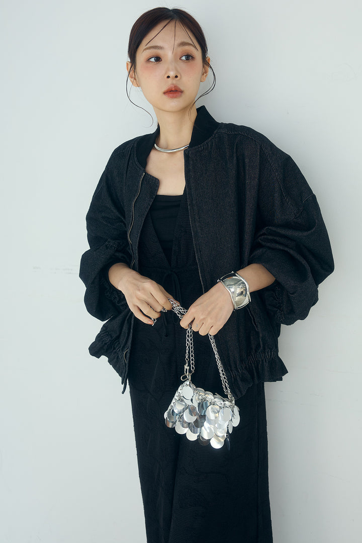 [SET]袖シャーリング裾フリルデニムブルゾン+レースサロペット(2set)