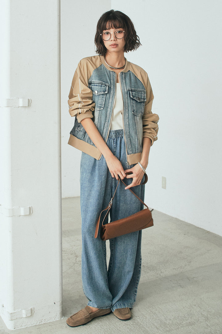 [SET]ナイロンデニムドッキングブルゾン+テンセルデニムイージーワイドパンツ(2set)