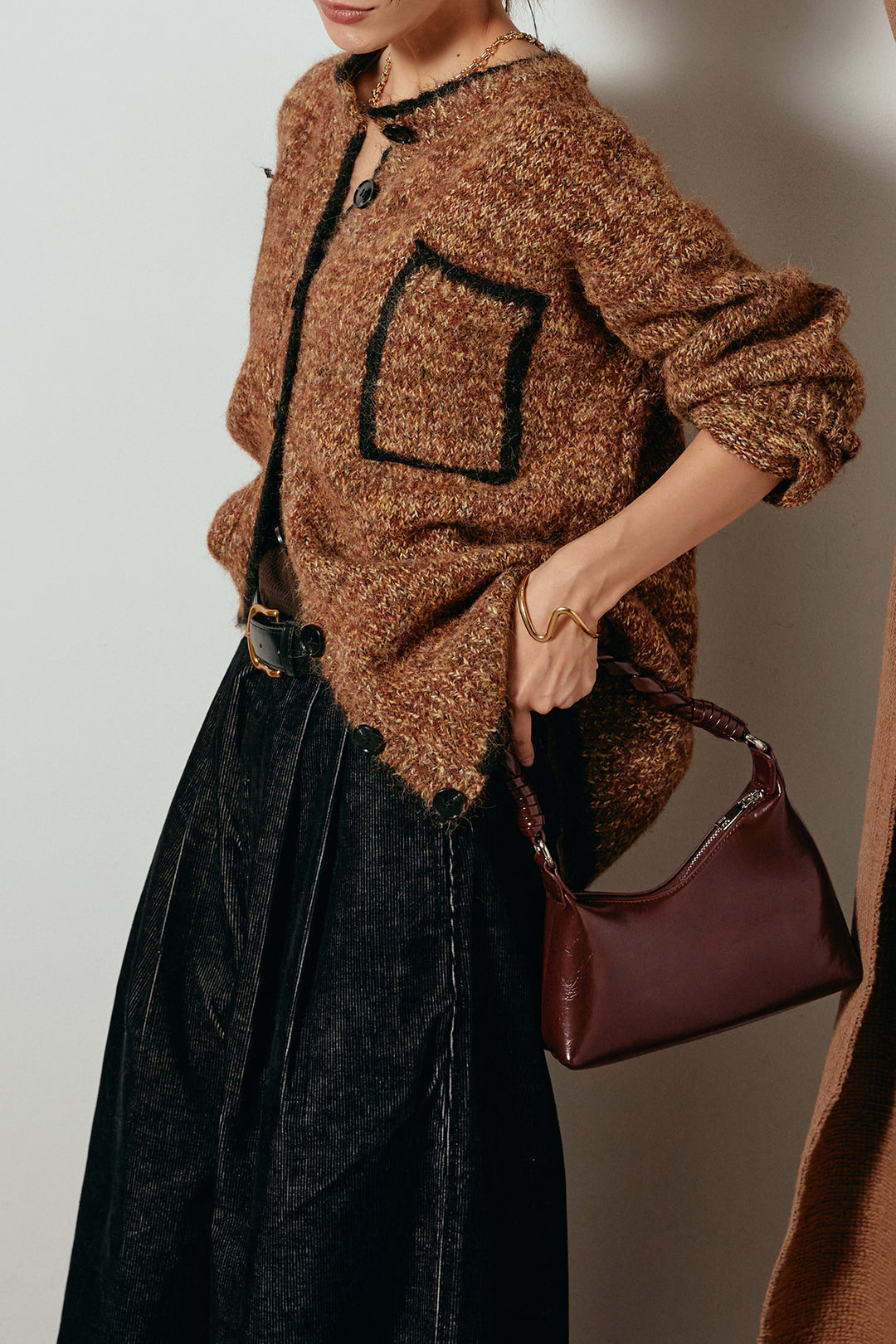 [SET]ミックスニットポケットカーディガン+フロントタック入りコーデュロイパンツ(2set)