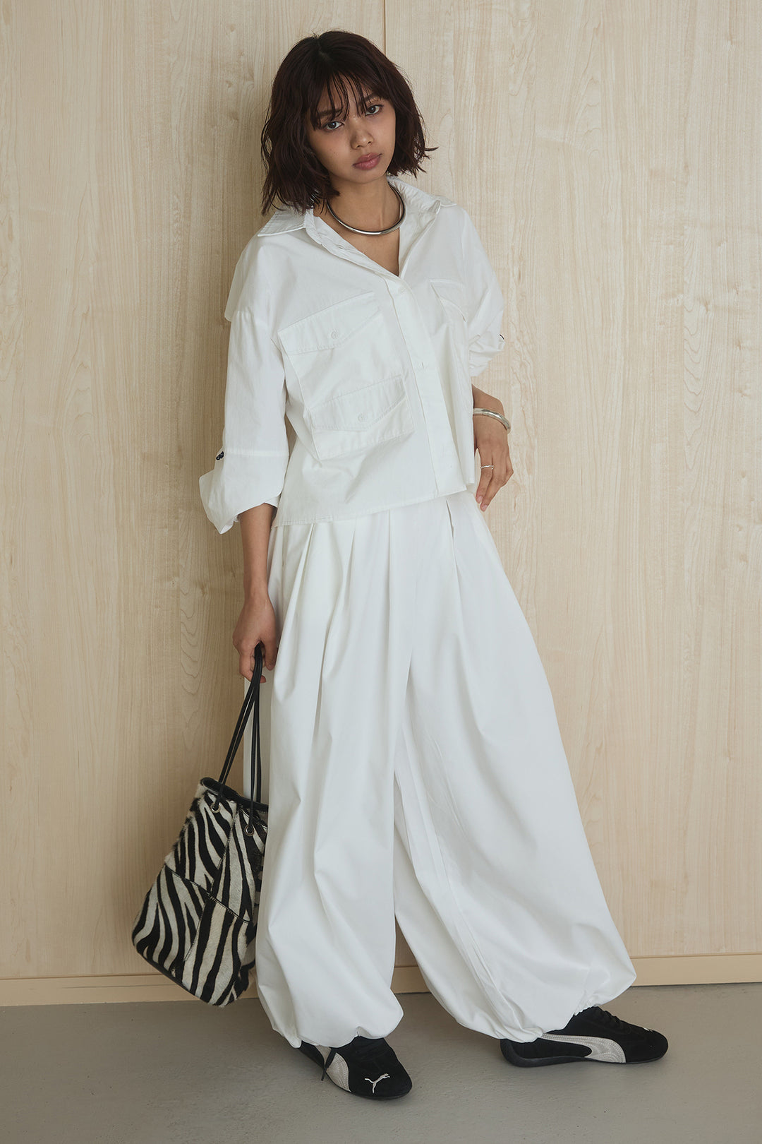 [SET]ビッグポケットシャツ+裾絞りワイドパンツ(2set)