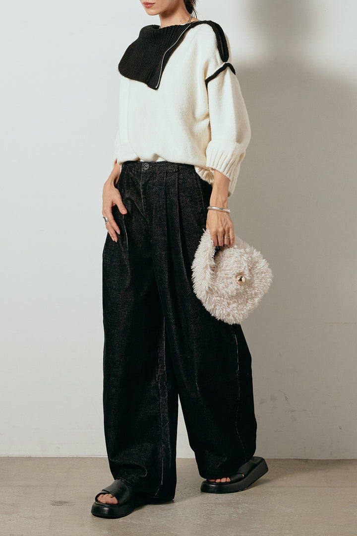 [SET]ハイネックジップデザインニットトップス+フロントタック入りコーデュロイパンツ(2set)