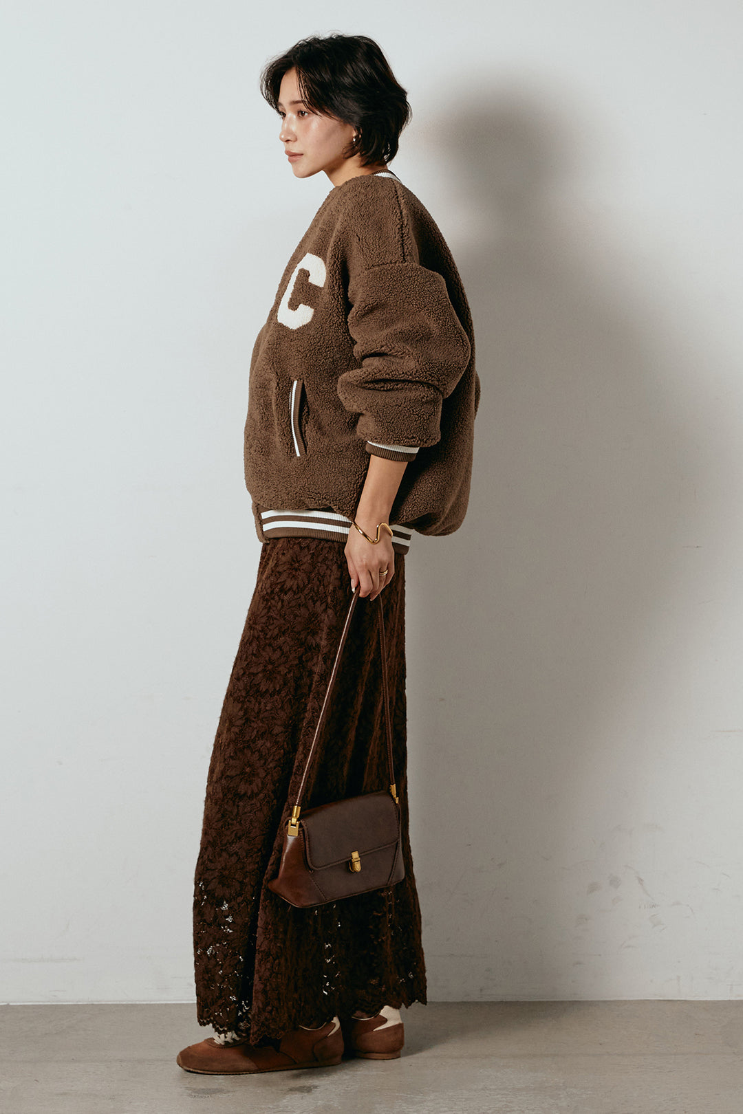 [SET]ロゴスタジャンボアブルゾン+花柄刺繍ベロアフレアスカート(2set)