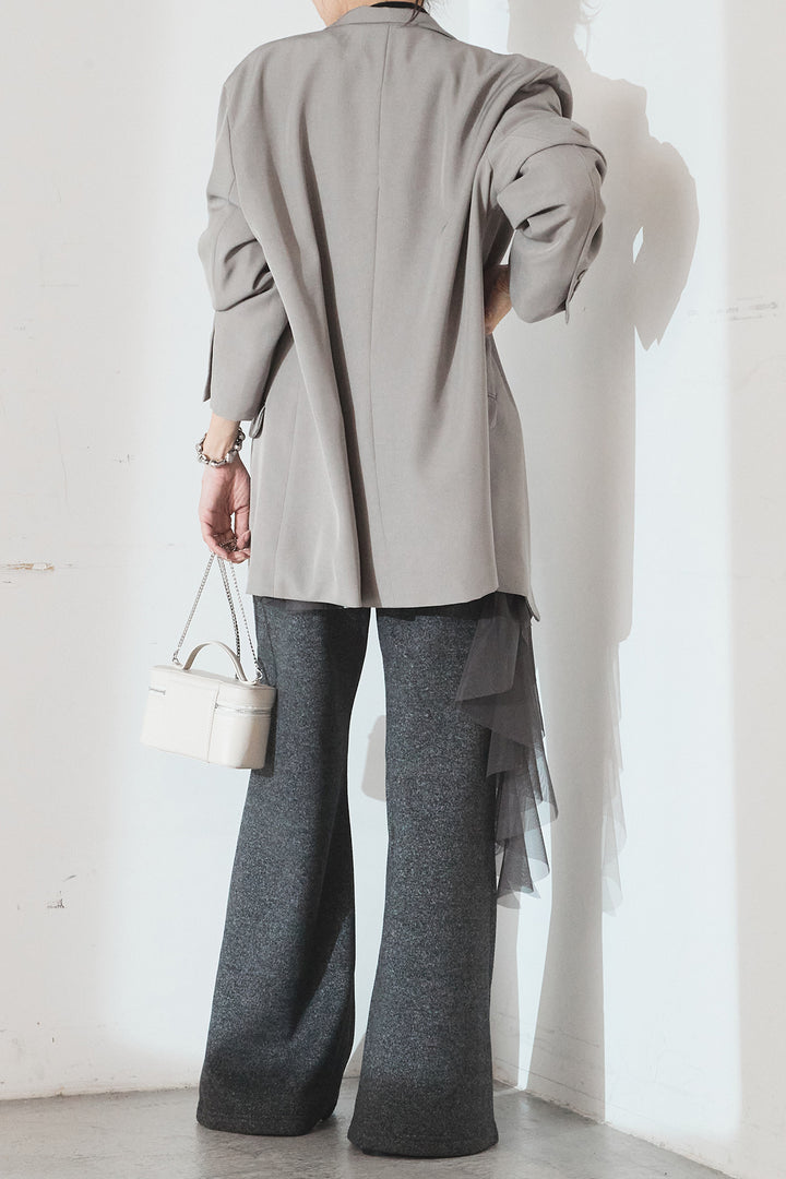 [SET]ルーズシルエットダブルテーラードジャケット+ストレッチロングTシャツ+チュールレイヤードニットパンツ(3set)