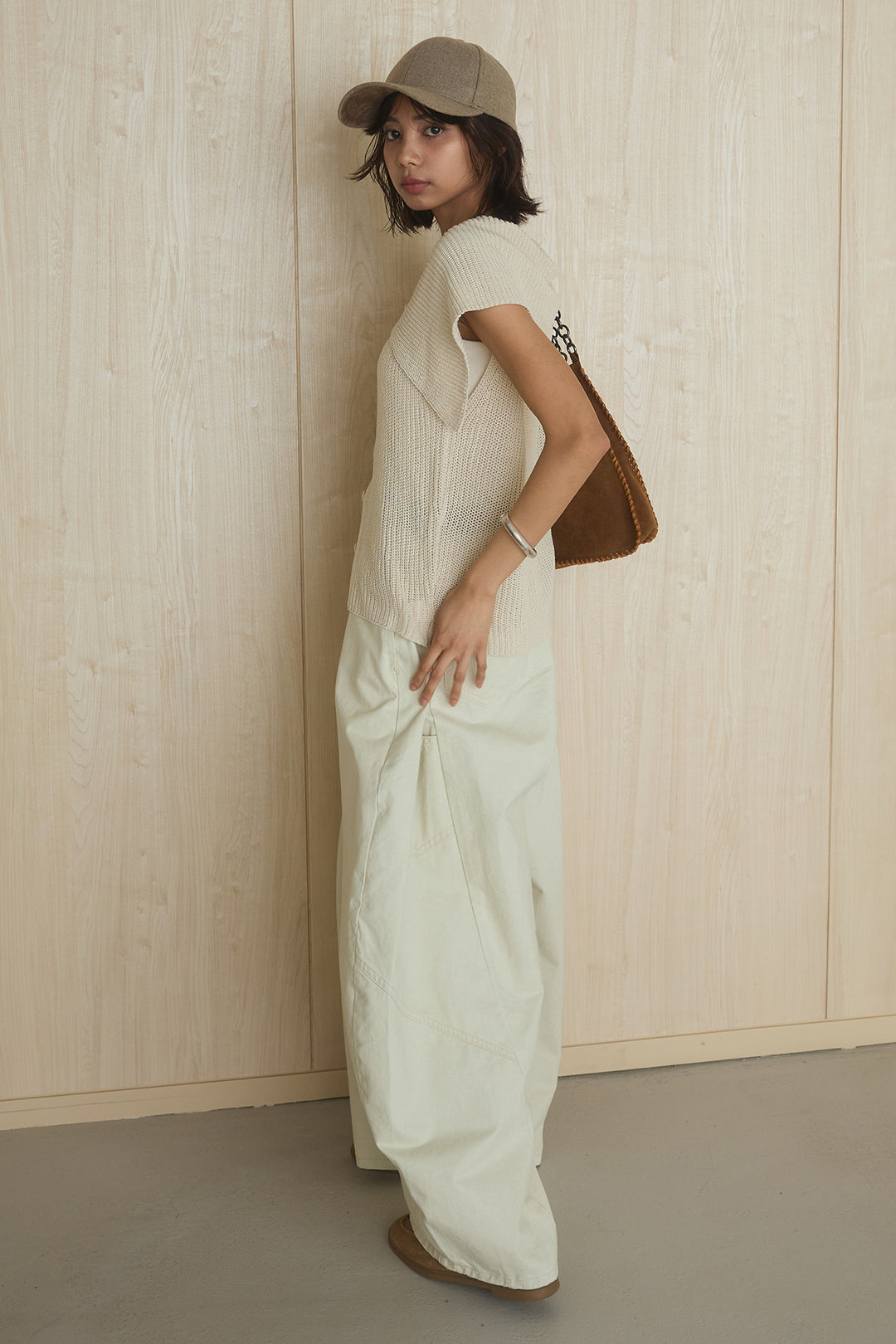 [SET]ビッグカラーボタンニットトップス+ベルト付きカラーデニムパンツ(2set)