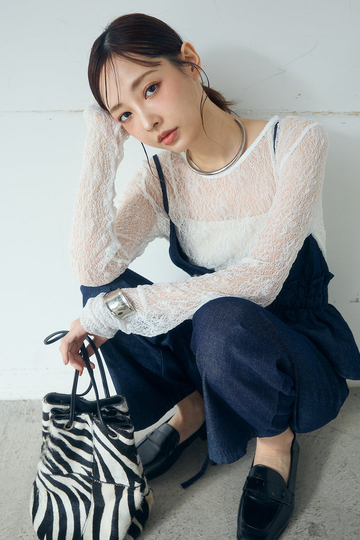 [SET]ストレッチレースクルーネックインナー+デニムペプラムコンビネゾン(2set)