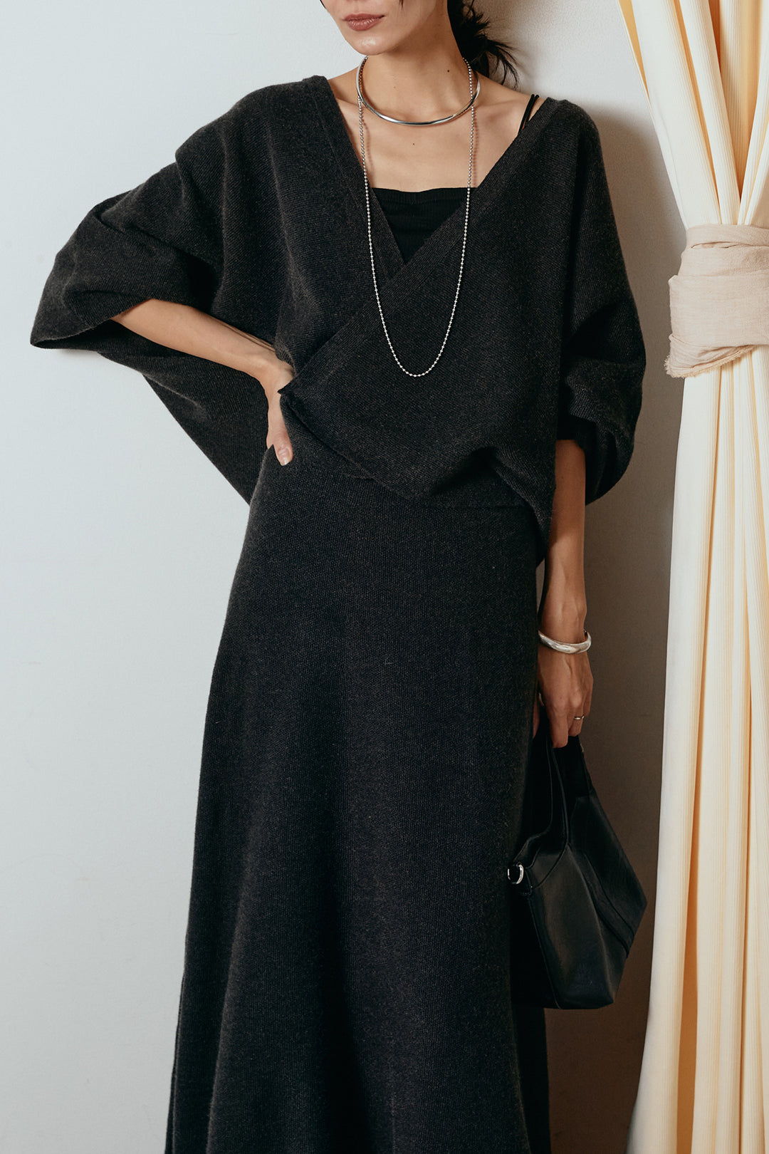 [SET]カシュクールニットカーディガン+ニットロングスカート(2set)