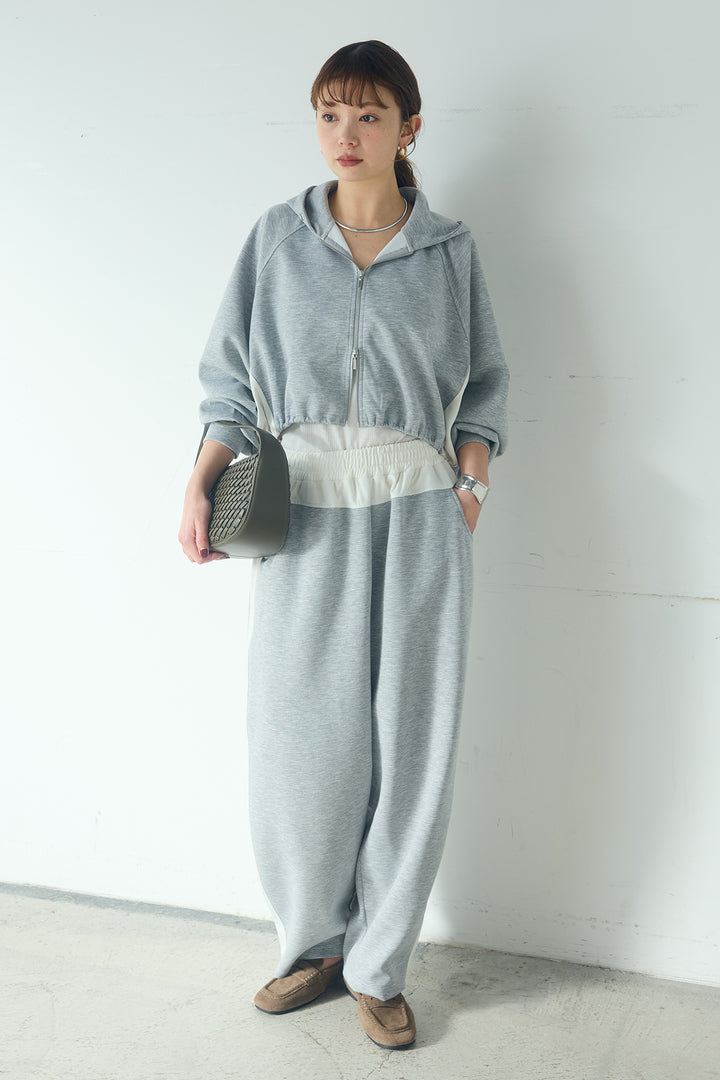 [SET]ドルマンショートフーディー+異素材切り替えスウェットパンツ(2set)