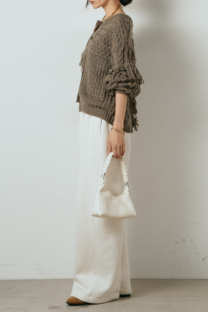 [SET]ランダムフリンジニットカーディガン+裏起毛スウェットワイドパンツ(2set)